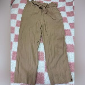 Zara Women’s High Waisted Paperbag Pants- Tan